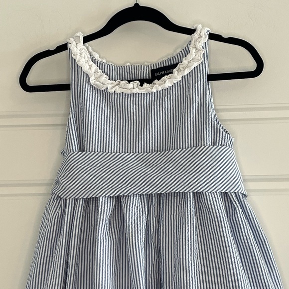 Ralph Lauren Girls Blue & White Pinstripe Cotton Seersucker Dress 5 Preppy - Picture 2 of 10